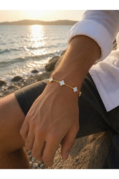 ATALYA ACCESSORY سوار سلسلة فولاذي للرجال بتصميم البرسيم الصغير
