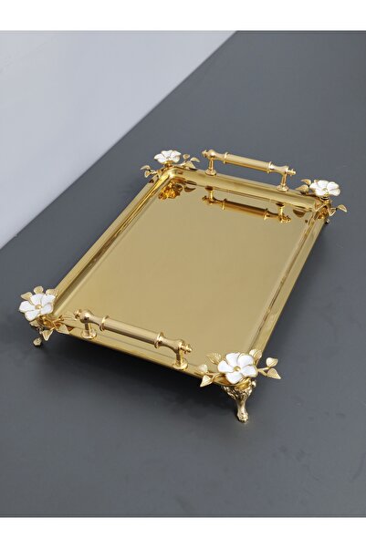 PARILTI HOME COLLECTİON Figured, Metal-Handled, Stainless Steel Rectangular T...