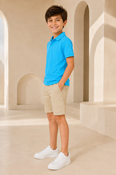 Loule Children's Unisex Turquoise Short Sleeve Polo Collar T-Shirt 100% Cotto...