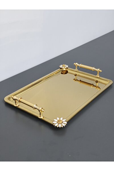 PARILTI HOME COLLECTİON Figured, Metal-Handled, Stainless Steel Rectangular T...