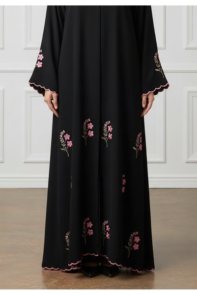 Nukhbaa Scalloped Floral Abaya|Nida Fabric