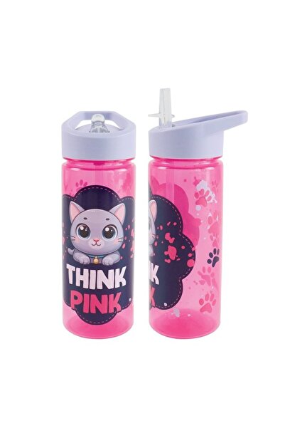 CasaDesteapta.ro WATER BOTTLE 600 ML, Plastic, WITH STRAW, Think Pink, 23X8.5...