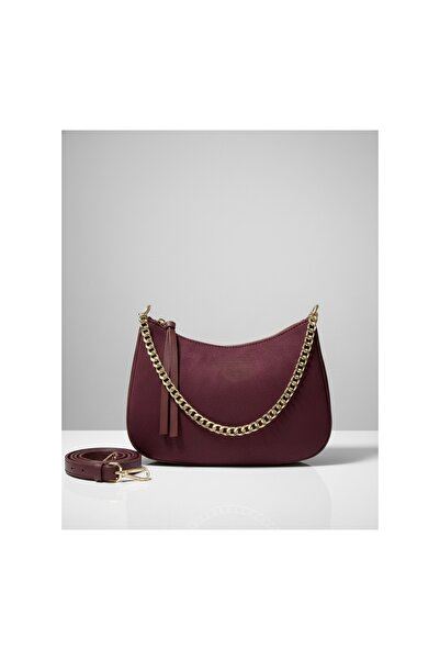 Mokita Collection Bordo Yarım Ay Zincir Detaylı Omuz Çantası