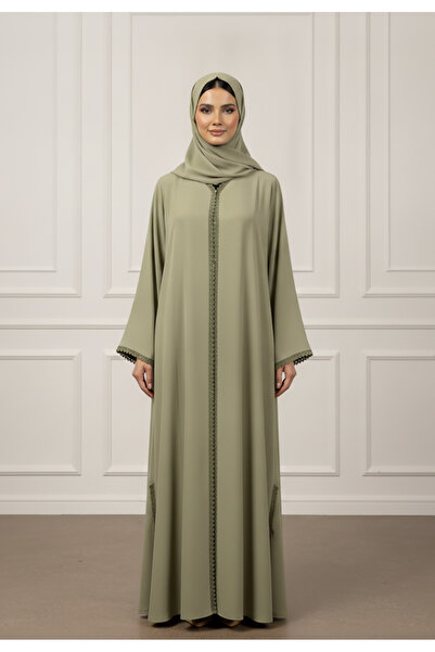 Nukhbaa Side-Slit Lace Abaya – Premium Nida Fabric
