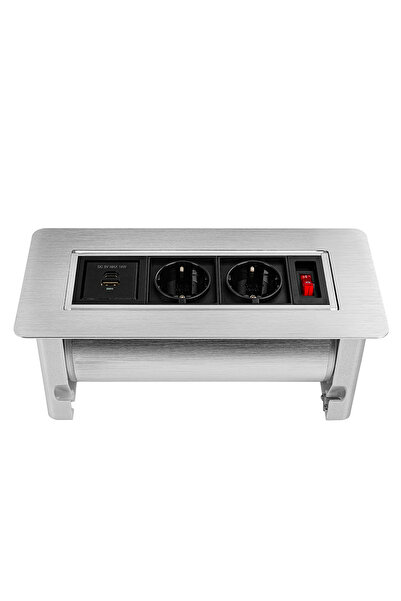 Spacetronik Priză rotativă de blat pentru mobilier, argintie, încărcător 2xUSB
