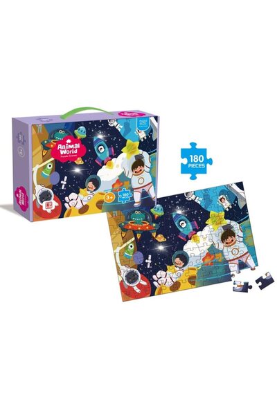 PlayFun Puzzle 180pcs, clasic piese Harta lumii animalele - Jucarie pentru Co...
