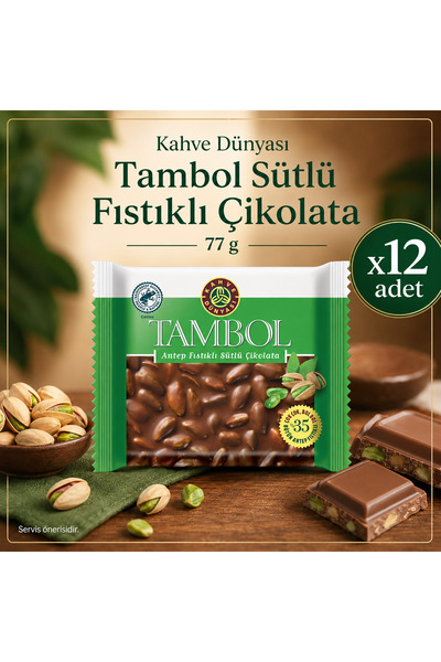 Kahve Dünyası Tambol Sütlü Fıstıklı Çikolata 77 g x12 Adet