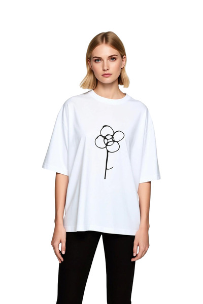 PayBuy Women's Oversize T-Shirt 100% Cotton Floral Drawing Printed Relaxed Cu...