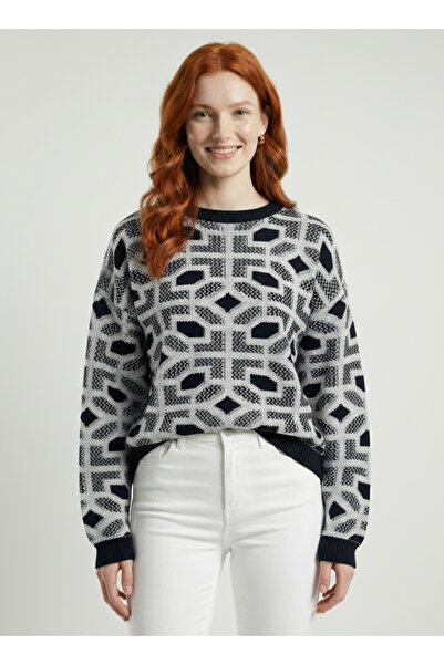 Neden Tekstil Women's Geometric Patterned Wool Knitwear Sweater