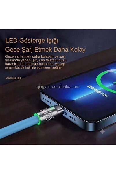 TEKNOTİMER 3.1A Süper Hızlı Şarj Üç Katmanlı Koruyucu 180° Döner Başlık Lightning Kablo Şarj Kablosu