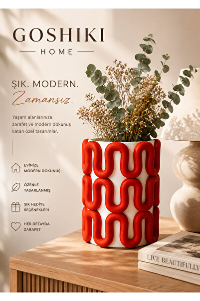 Goshıkı Home Dalgalı Desenli Dekoratif Saksı Vazo Çiçek Vazosu Modern Ev Deko...