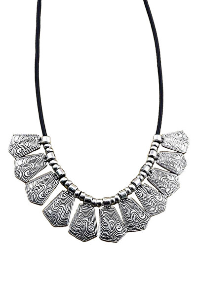VeeShop Colier etnic cu medalioane geometrice, pe snur negru