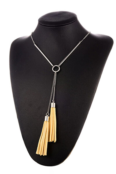 VeeShop Colier elegant, lantisor cu 2 tije metalice si canafi din piele