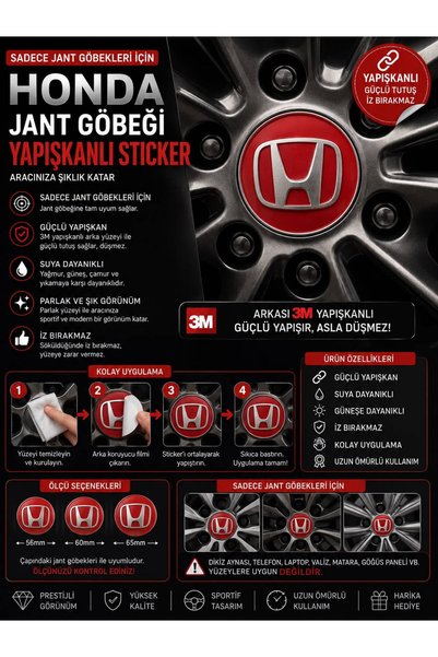 JANT GÖBEĞİ/GÖBEK KAPAĞI/ STİCKER 4 ADET HONDA