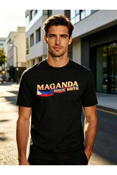 2BIR قميص رجالي أسود بطباعة 'ماجاندا منذ الولادة' مع طباعة فلبينية |   تي شير...