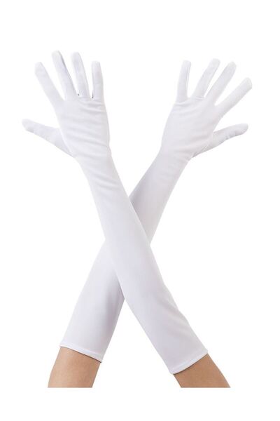 naque White Color Elbow Length Fabric Gloves 40 cm