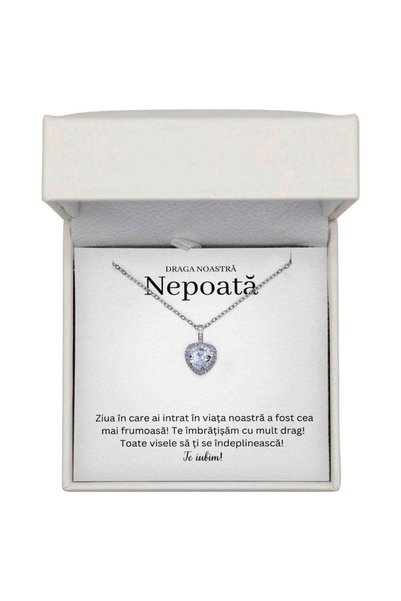 The Jewel Heart Colier Lumiere Argintiu, Pandantiv Inima cu Zirconiu, Cadou p...