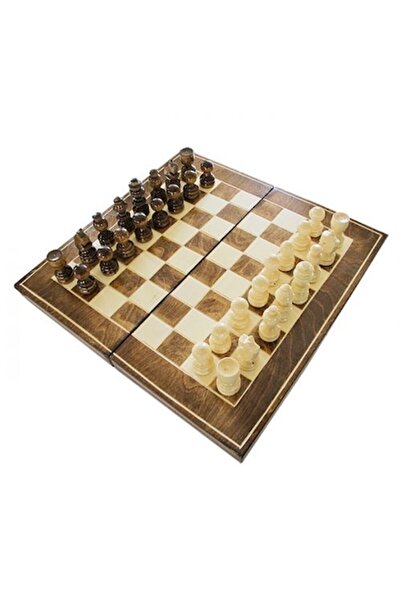 OEM Set de șah și table, 32 x 32 cm, lemn, maro și crem