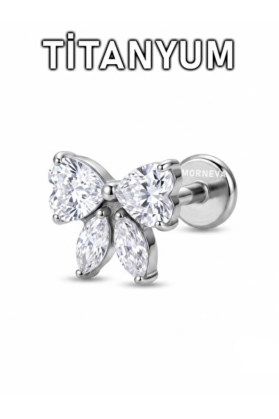 MORNEVA Titanyum Taşlı Fiyonk Kulak Lobe Helix Tragus Piercingi (1 Adet)