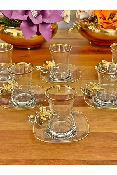 P&ORA PREMIUM KITCHEN PRODUCTS Zen 6-Person 12-Piece Gilded Butterfly Tea Set...