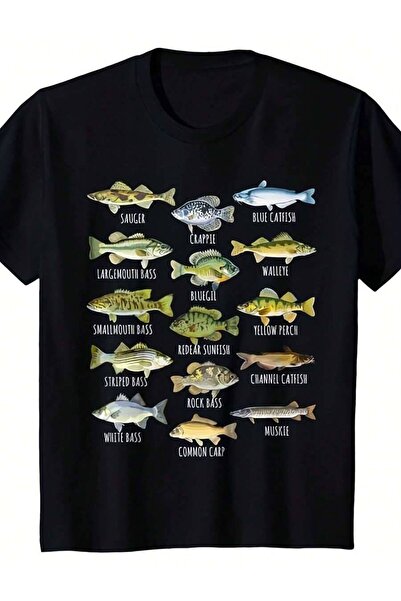 45 BPM Vintage & Marine Life Pattern-Shirt - 26 North American Freshwater Fis...
