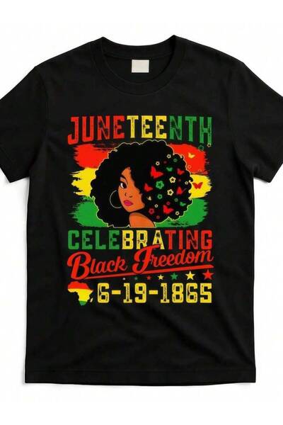 23ERVA 1-Piece Juneteenth Clothing, African Women Print Black-Shirt, Unisex C...