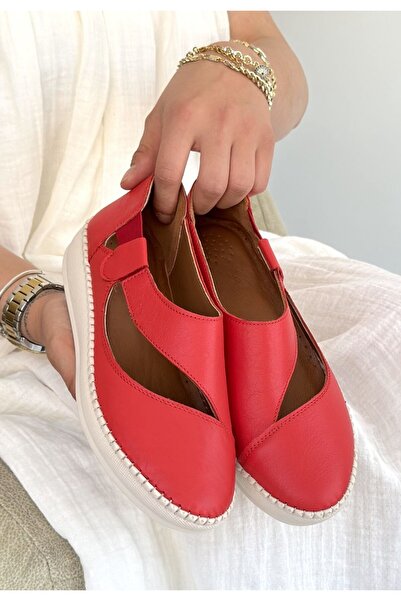 MYSSHOES Cower Red Genuine Leather Ballerina Shoes