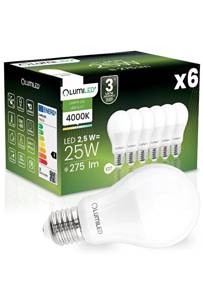 Lumiled 6x Bec LED E27 A60 2.5W = 25W 275lm 4000K Neutră 260 °