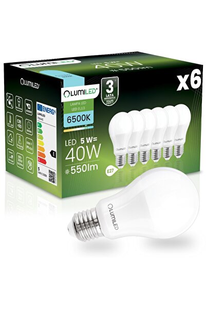 Lumiled 6x Bec LED E27 A60 5W = 40W 550 lm 6500K Rece 260 °
