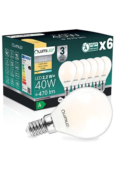 Lumiled 6x Bec LED E14 tip bilă P45 2.2W 470lm = 40W 2700K Cald 360 °   Filam...