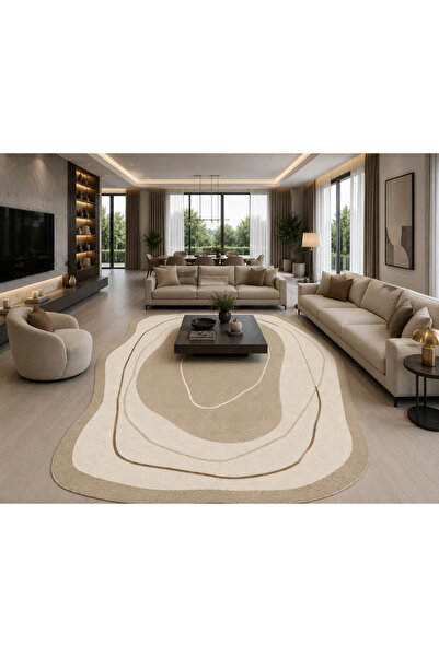 dekorug Oval-Dijital Baskı Pamuk Dokuma Kaymaz Taban Salon Halısı – Antre, Ko...