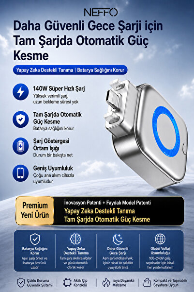 NEFFO Akıllı Şarj Kesici Type-C Adaptör | Şarj %100 Olunca Otomatik Keser | Pil Koruma Aparatı