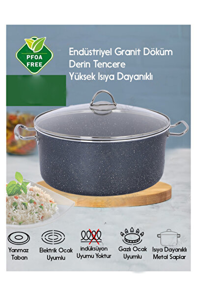Gelincik Alka Endüstriyel Derin Granit Tencere 36cm