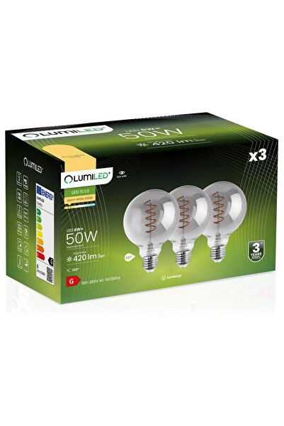 Lumiled 3x Bec LED E27 Sferă G95 6W = 50W 420lm 2200K Cald 360 °   FILAMENT F...