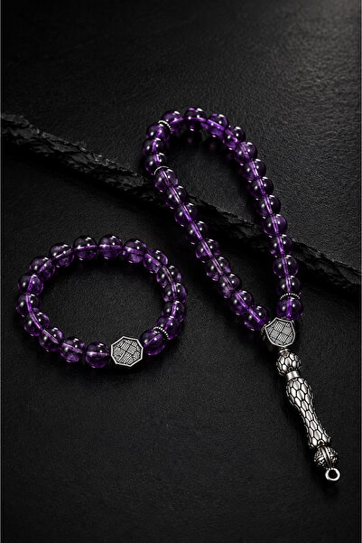 İyyaKee Ametist Natural Stone Prayer Beads and Bracelet Set Medium Size Men's...