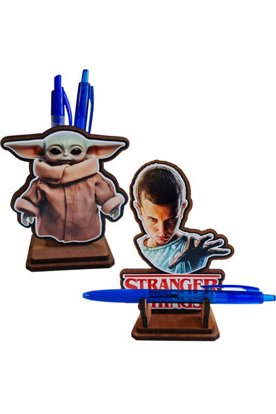OEM Set 2 figurine Baby Yoda Stranger Things Eleven Jane Hopper, lemn