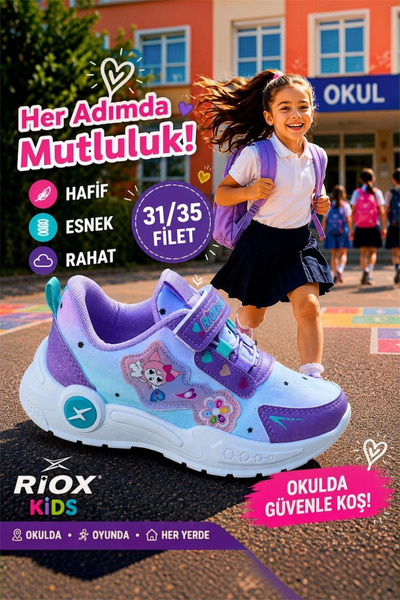 ALTUNTAŞ Girls' Velcro Non-Slip Sole Casual Sports Shoes School Shoes