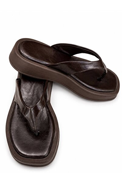 GNY AYAKKABI Gny Women's Brown Flip-Flops with Padded Sole Casual Slippers Co...