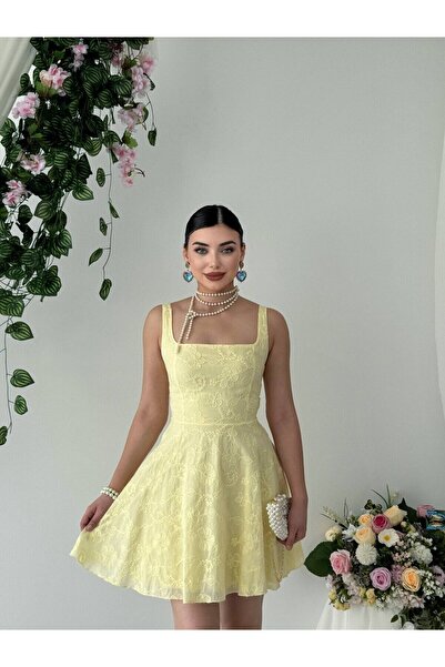 Moda Days فستان ساري نسائي قصير بياقة مربعة وتطريز زهور وقصة واسعة