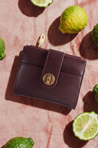 InStyle Burgundy Wallet with Gold Lock Closure