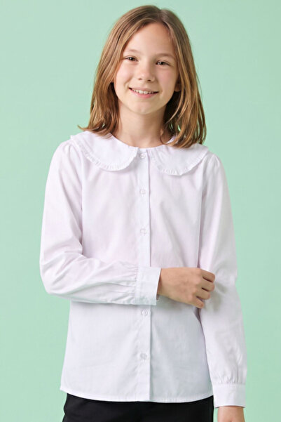 R&B Solid Shirt with Peter Pan Collar and Long Sleeves