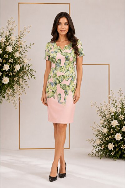 OEM Rochie de zi cu imprimeu cu fluturi mari pe fond corai