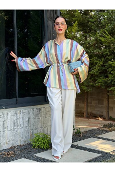 YK FASHION Saten V Yaka Bağlamalı Tunik