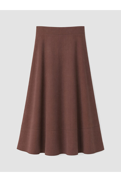 LC Waikiki Brown Elastic Waist Poplin Flared Skirt