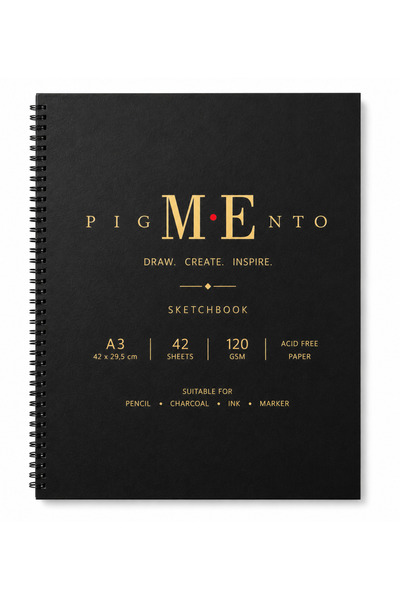 pigmento Premium Kaliteli Sert Kapak A3 Spiralli 120gr Eskiz Çizim Defteri, U...