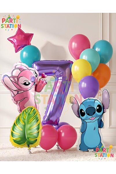 Parti Station Lilo Stitc Balloon and Angel Balloon 7 Years Old 14 Piece Birth...
