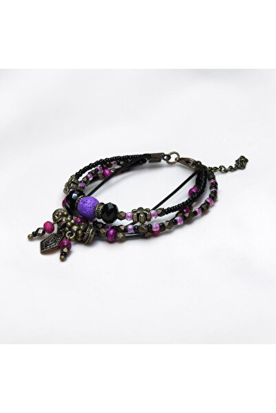 DEHNA Purple Lava Stone Multi-Layered Bohemian Bracelet |   Crystal Beaded Ad...
