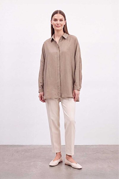 Puane Basic Oversize Gömlek Kahverengi