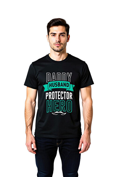 PayBuy Ανδρικό μπλουζάκι με στάμπα "Father Husband Protector Hero"