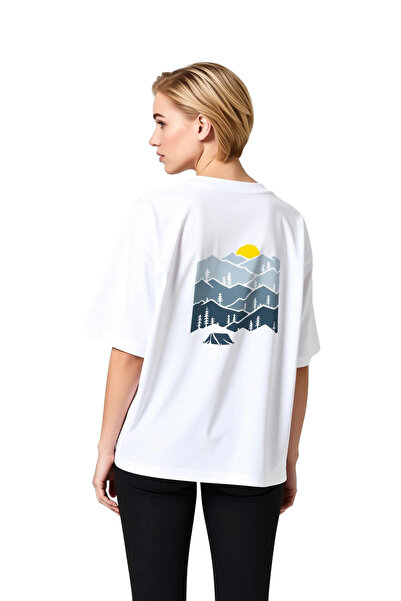PayBuy Women's Oversize T-Shirt Layered Mountain Silhouette Camping Tent Pine...